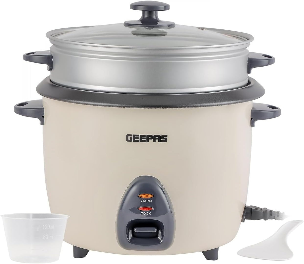 Geepas GRC4326 2.2L Electric Rice Cooker -Cook/Warm/Steam, High-Temperature Protection - Make Rice & Steam Healthy Food & Vegetables | 2 Year Warranty