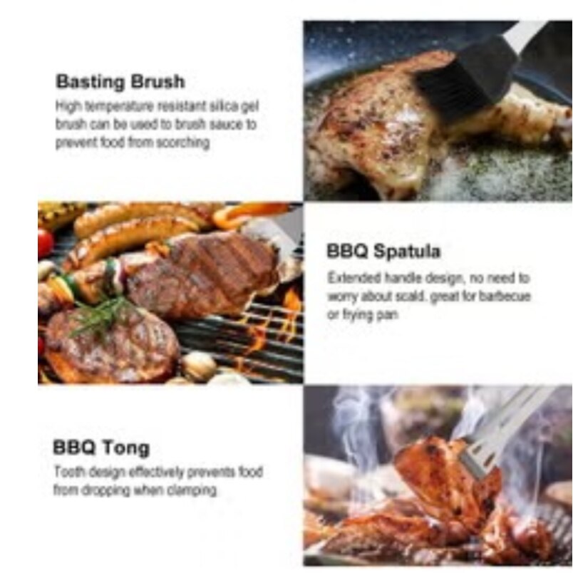 Huitich 29 piece grill accessories kit including basting brush, BBQ spatula, and BBQ tongs for barbecue tools