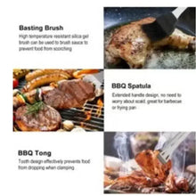 BBQ tools set featuring basting brush, BBQ spatula, and BBQ tong