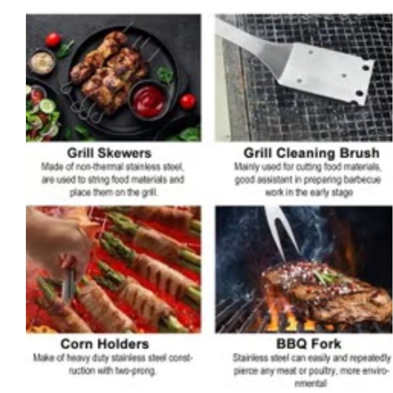 Huitich barbecue tools 29 piece grill accessories kit including grill skewers, cleaning brush, corn holders, and BBQ fork