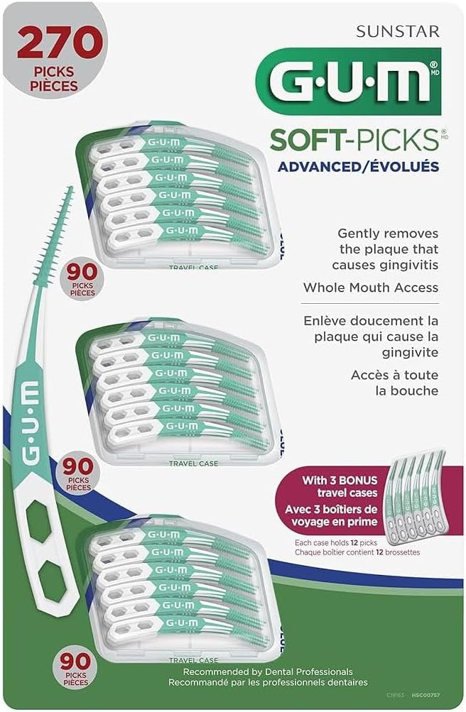 GUM Soft-Picks Advanced Dental Picks, 270 Count – Flexible Rubber Interdental Cleaners For Plaque Removal & Gum Care, Easy Reach Tooth Cleaning Picks for Tight & Wide Spaces
