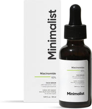 Niacinamide 10% face serum in amber glass bottle with black dropper cap