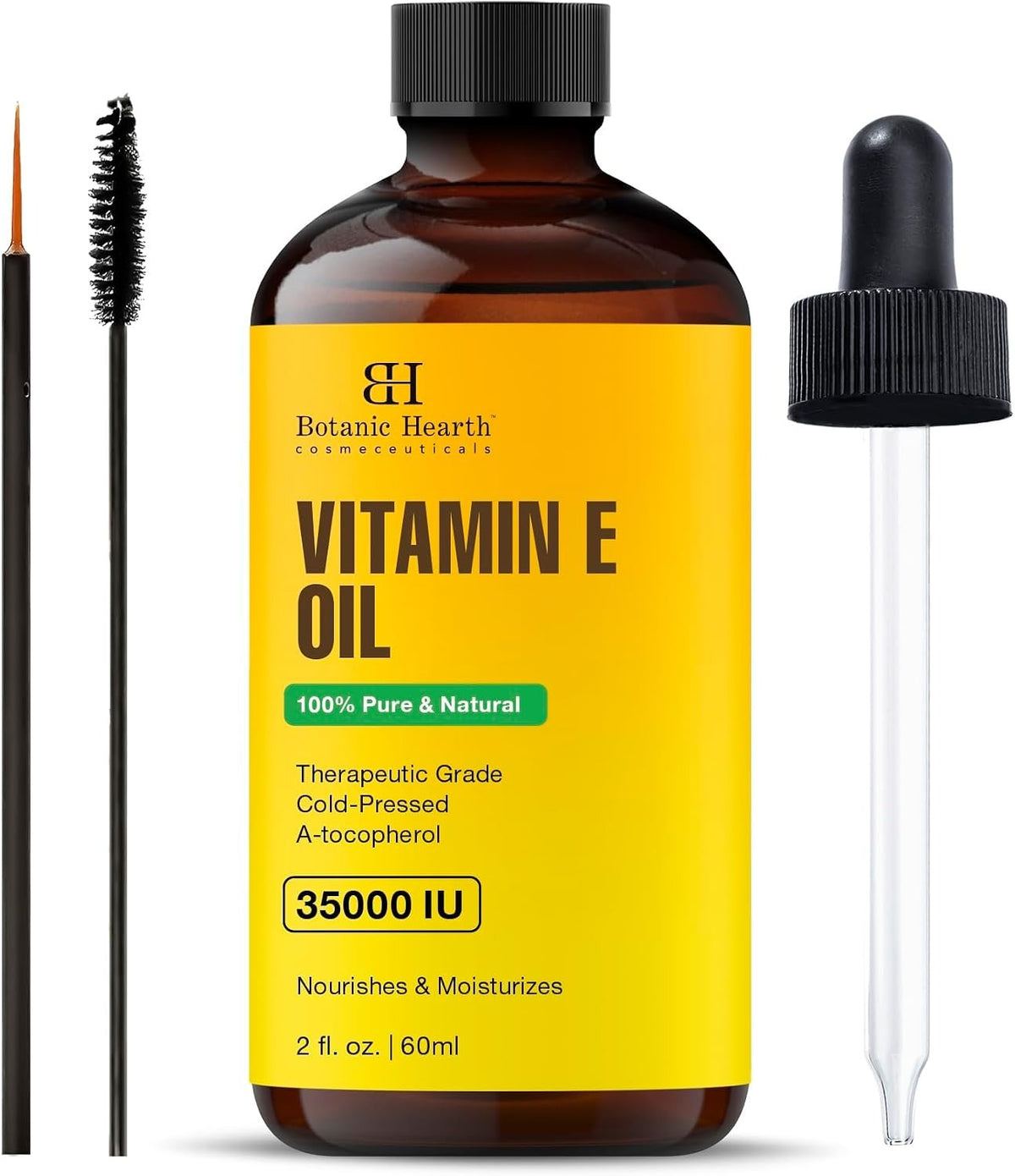Botanic Hearth Vitamin E Oil | 100% Pure And Natural Oil For Growth Of Nails, Hair, Eyebrows & Eyelashes | 35,000 Iu | Hair & Body Oil With Eyebrow & Eyelash Brush|
