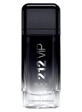 Black eau de parfum bottle with silver cap and 212 VIP logo