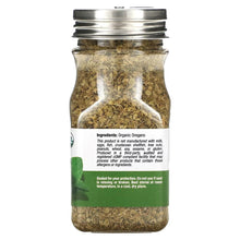 Dried oregano leaves jar with ingredients label and metal screw top