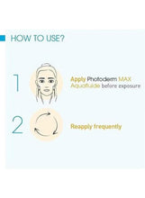Sunscreen how-to-use graphic showing apply before exposure and reapply