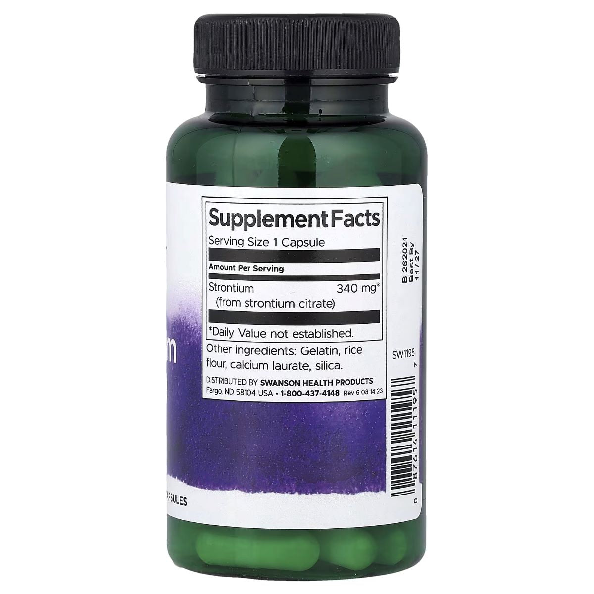 Swanson Strontium Citrate supplement bottle back label with Supplement Facts