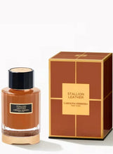 Stallion Leather Eau de Parfum bottle with matching box, amber glass and black cap