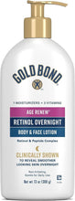 Gold Bond Retinol Overnight body and face lotion bottle, 13 oz, pump dispenser