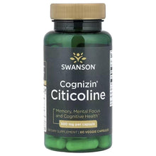 Swanson Cognizin Citicoline supplement bottle with front label, 500 mg veggie capsules
