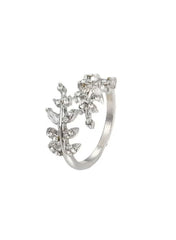 Elegant Leaf Design Alloy Ring for Women – Size 6, Silver Tone Fashion Ring
