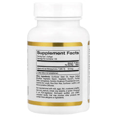 California Gold Nutrition Vitamin K2 (MK-7) 50 mcg – 120 Veggie Softgels | Bone & Heart Health Support Supplement