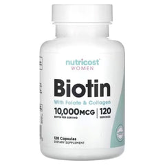 Nutricost Women's Biotin with Folate & Collagen 10,000mcg – 120 Capsules | Hair, Skin & Nail Support