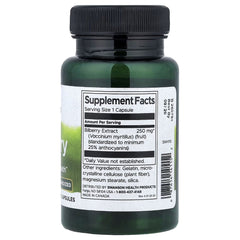Swanson Bilberry supplement facts label on green bottle with black cap