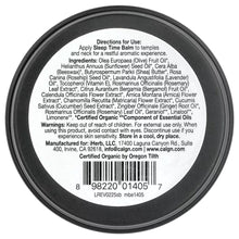 Sleep Time balm jar back label with ingredients and directions