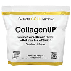 California Gold Nutrition CollagenUP كولاجين بحري + حمض الهيالورونيك + فيتامين ج (206 جم / 1 كجم / 10 أكياس) – دعم غير منكه للجمال والمفاصل