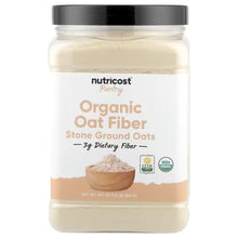 Nutricost organic oat fiber powder in clear plastic jar with black lid
