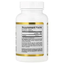 L-Arginine supplement bottle back label with Supplement Facts panel, white with gold band