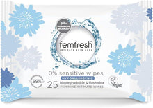 Femfresh 0% sensitive intimate wipes pack, biodegradable & flushable, 25 unscented