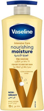 Vaseline Intensive Care body lotion bottle with pump, yellow nourishing moisturizing lotion