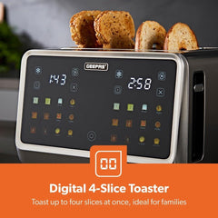 Geepas Digital 4-Slice Toaster- GBT36569UK/ 6 Modes, Removable Crumb Tray and Stainless Steel Housing, Defrost,