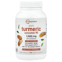 Turmeric curcumin supplement bottle, Pure Turmeric Curcumin 95, 120 vegetarian capsules