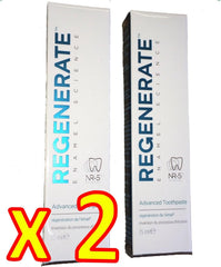 Pack of 2 advanced enamel toothpaste boxes, white with green text, 75 ml each