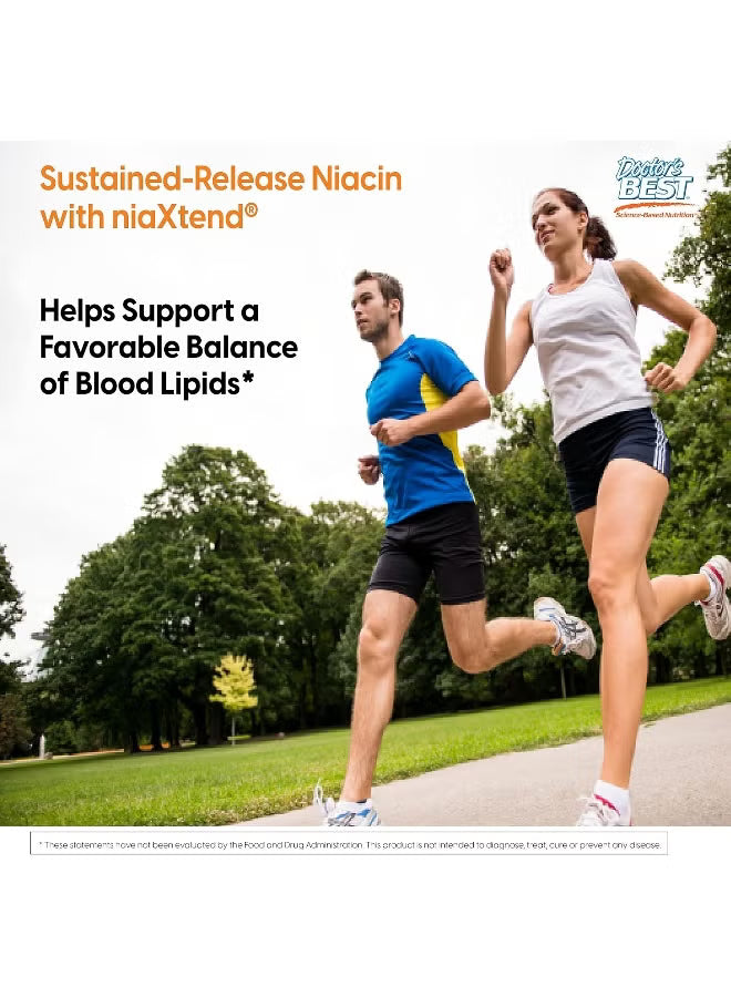 Niacin supplement ad with two runners and Doctor's Best logo