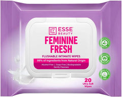 Feminine Fresh Intimate Wipes, 20 Count, For Sensitive Skin, With Natural Origin, Aloe & Chamomile, Alcohol-Free, Flushable, Biodegradable Wipes