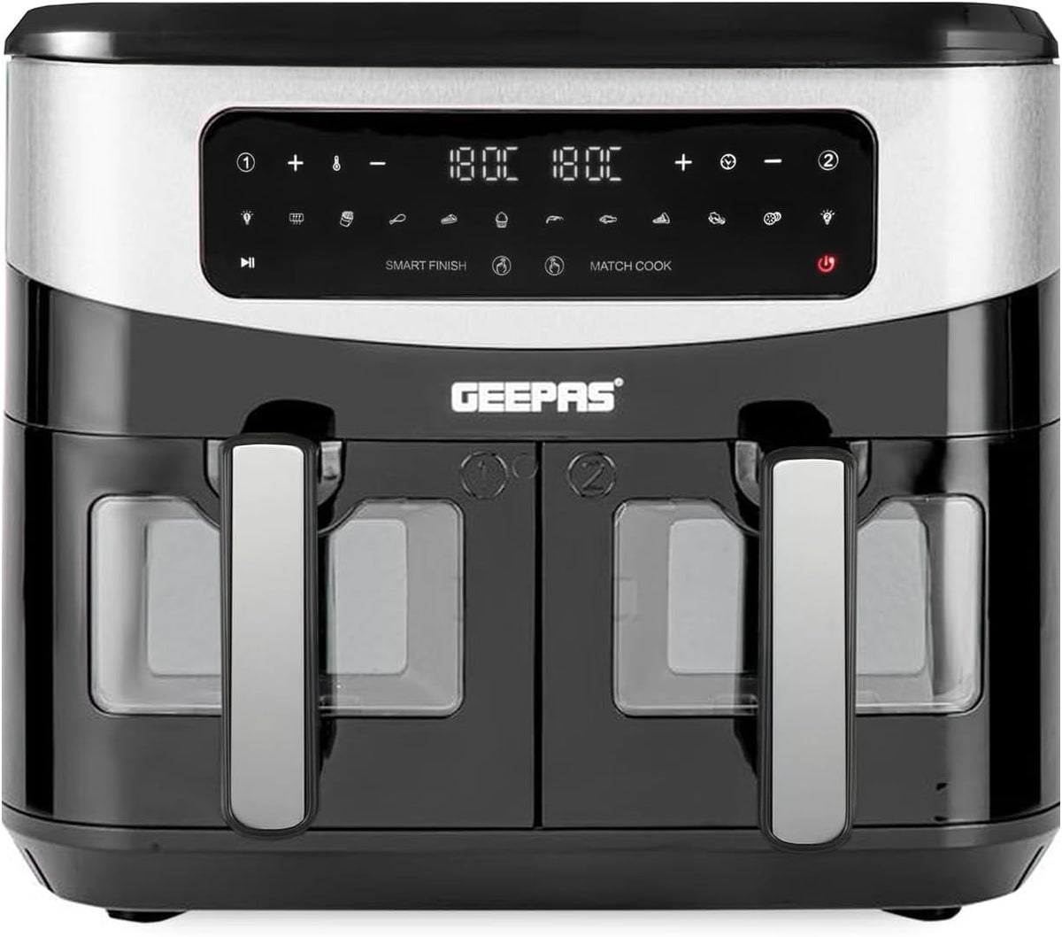 Geepas 9L Dual Basket Air Fryer with Vortex – Family-Sized 10-in-1 Digital Convection Air Fryer with LED Touchscreen, 60 Minutes Timer & Non-Stick Baskets – Oil Free Toaster Oven | 2 Years Warranty