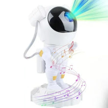 White astronaut Bluetooth speaker lamp with black speaker head and light, music note decals