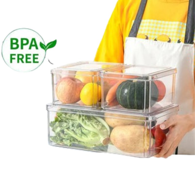 Huitich 3-in-1 fridge container set for vegetables with clear BPA free plastic storage boxes