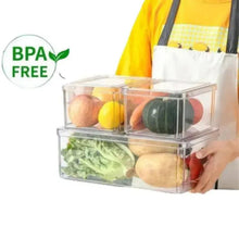 3-piece clear fridge vegetable organizer containers with divided compartments and lids