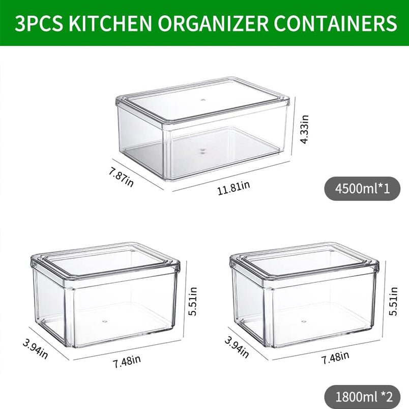 Huitich 3-in-1 fridge container set for vegetables with three clear plastic kitchen organizer containers