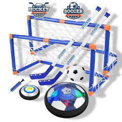 Huitich 3-in-1 hover hockey soccer set with goals, sticks, soccer ball, and hover puck for kids