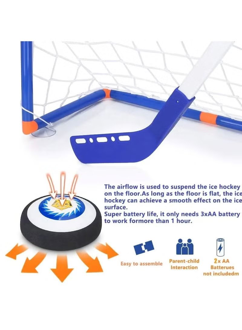 Huitich 3-in-1 hover hockey soccer set with blue hockey stick, goal net, and hovering puck for indoor play
