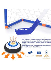 Huitich 3-in-1 hover hockey soccer set with blue hockey stick, goal net, and hovering puck for indoor play