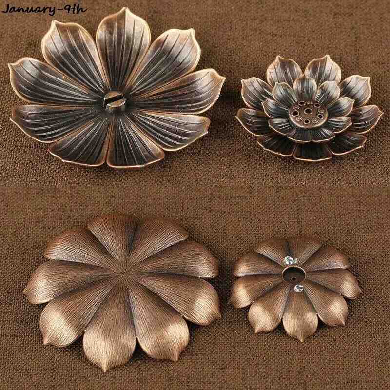 3 in 1 incense burner for home with bronze alloy lotus design for incense sticks, coils, and cones
