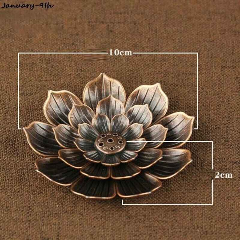 3 in 1 incense burner for home lotus-shaped alloy incense stick holder in bronze