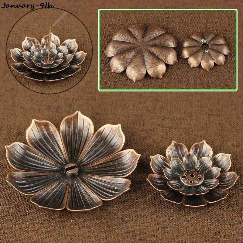 3 in 1 incense burner for home lotus-shaped alloy incense stick holder in bronze finish