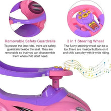Kids ride-on car seat with removable safety guardrails and two-in-one steering wheel