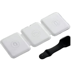 Huitich magnetic 3 in 1 wireless charger for iPhone and Android with foldable white charging pads and black watch strap