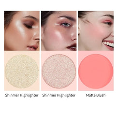 3-in-1 Shimmer Bronzer and Pressed Powder Palette – Pink Glow Magic