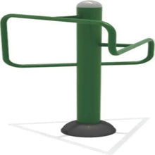 Leg stretch trainer post with wide side U bars and black round base