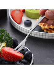 Huitich 3-piece mini fork set for cakes used to pick up strawberry from bowl with blueberries