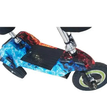 3-wheel electric scooter, blue and red flame deck and front wheel