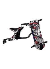 Winner Sky electric 3 wheel drifter scooter with LED lights in black white and red graffiti design
