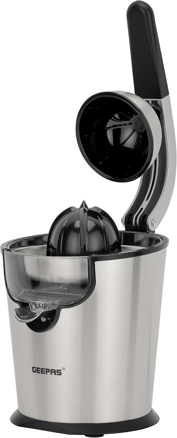 Geepas Stainless Steel Citrus Juicer-GCJ46018| Juicer for Orange Juice, Lemon| Deluxe Stainless Steel Body with Aluminum Die-Casting Handle| Metallic Silver, 2 Years Warranty