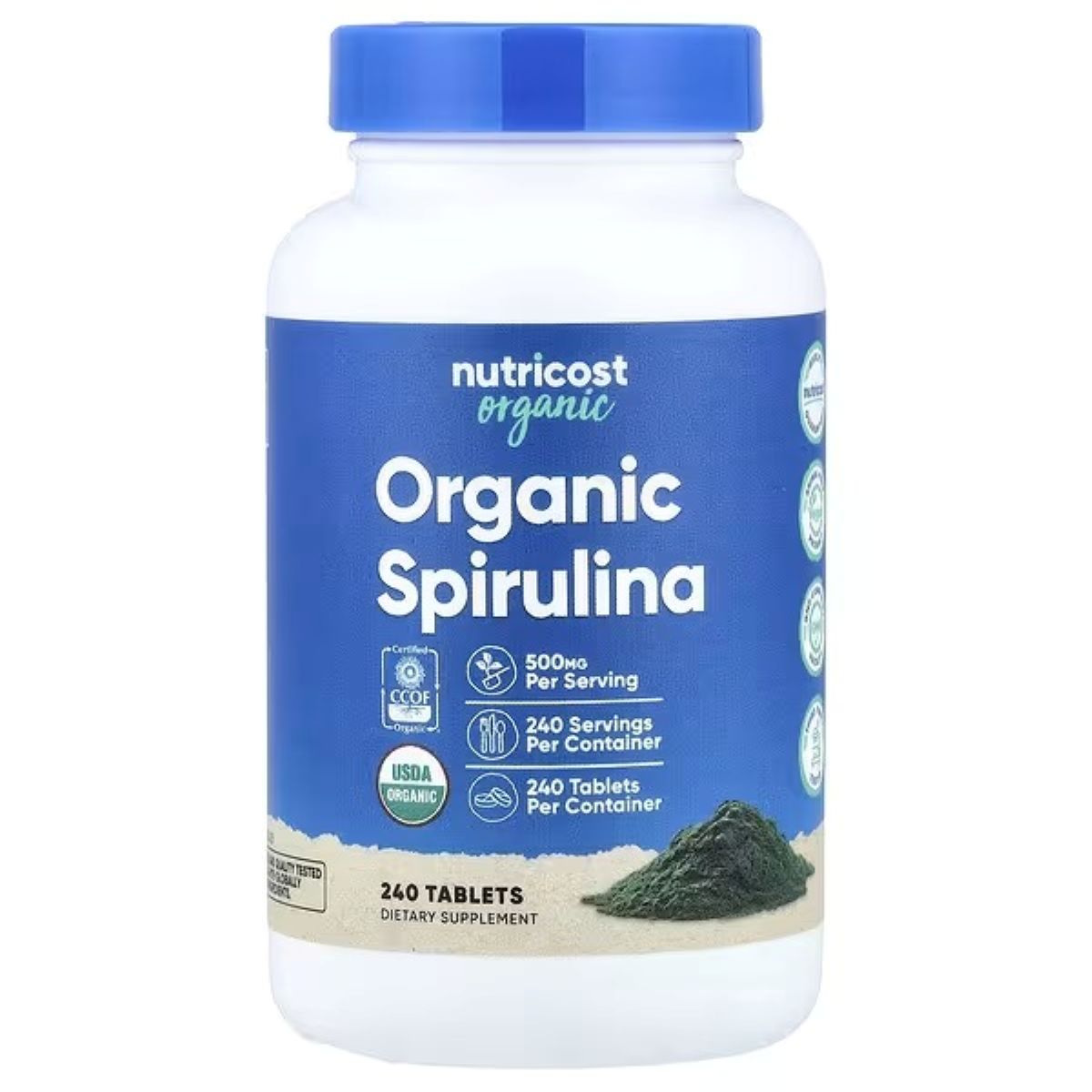 Nutricost Organic Spirulina 500 mg – 240 Tablets | Superfood Algae for Energy & Immune Support