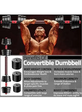 Adjustable dumbbell components with stacked black plates and red center accents